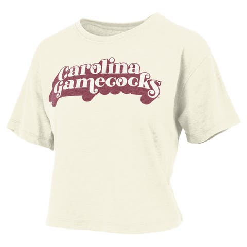 Women's Pressbox White South Carolina Gamecocks Vintage Easy Team Name Waist-Length T-Shirt