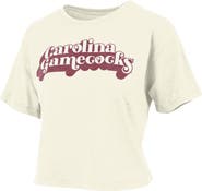 PRESSBOX Women's Pressbox White South Carolina Gamecocks Vintage Easy Team Name Waist-Length T-Shirt