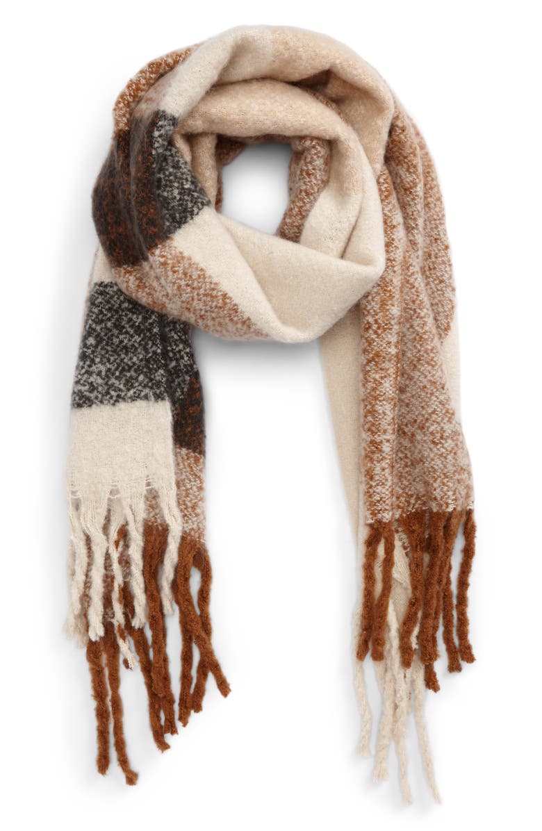 BP. Plush Plaid Oblong Scarf, Main, color, 