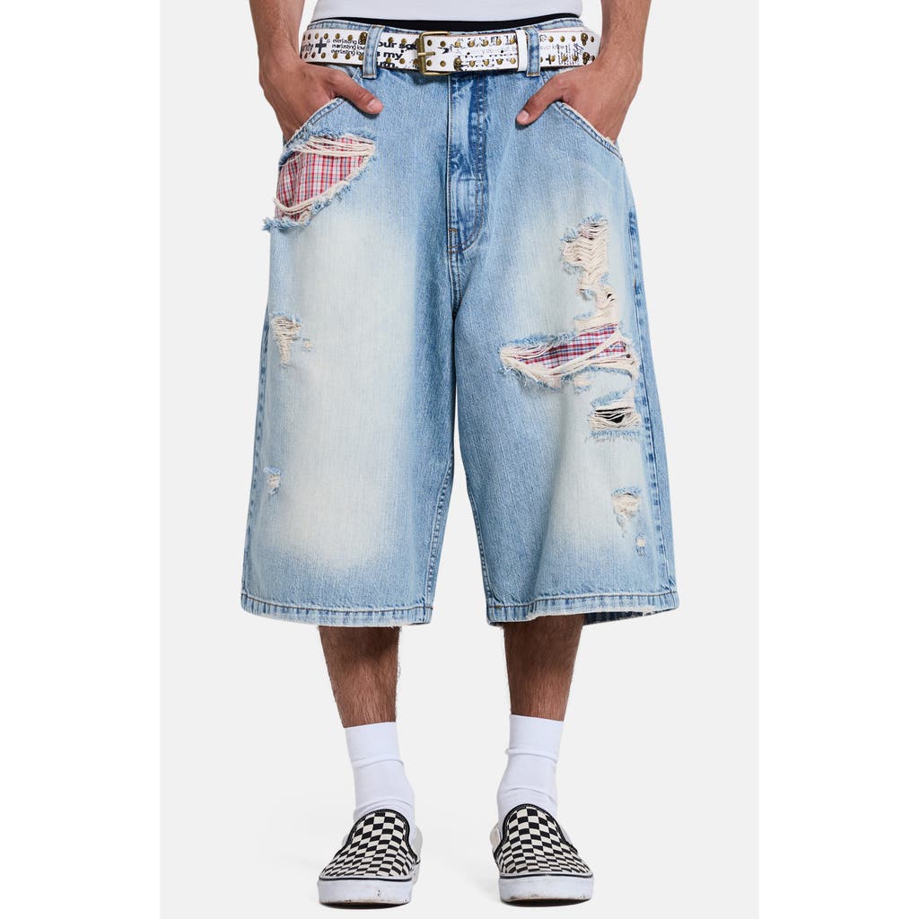 Jaded London Ripped Boxer Detail Colussus Denim Shorts In Blue
