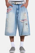 JADED LONDON Ripped Boxer Detail Colussus Denim Shorts