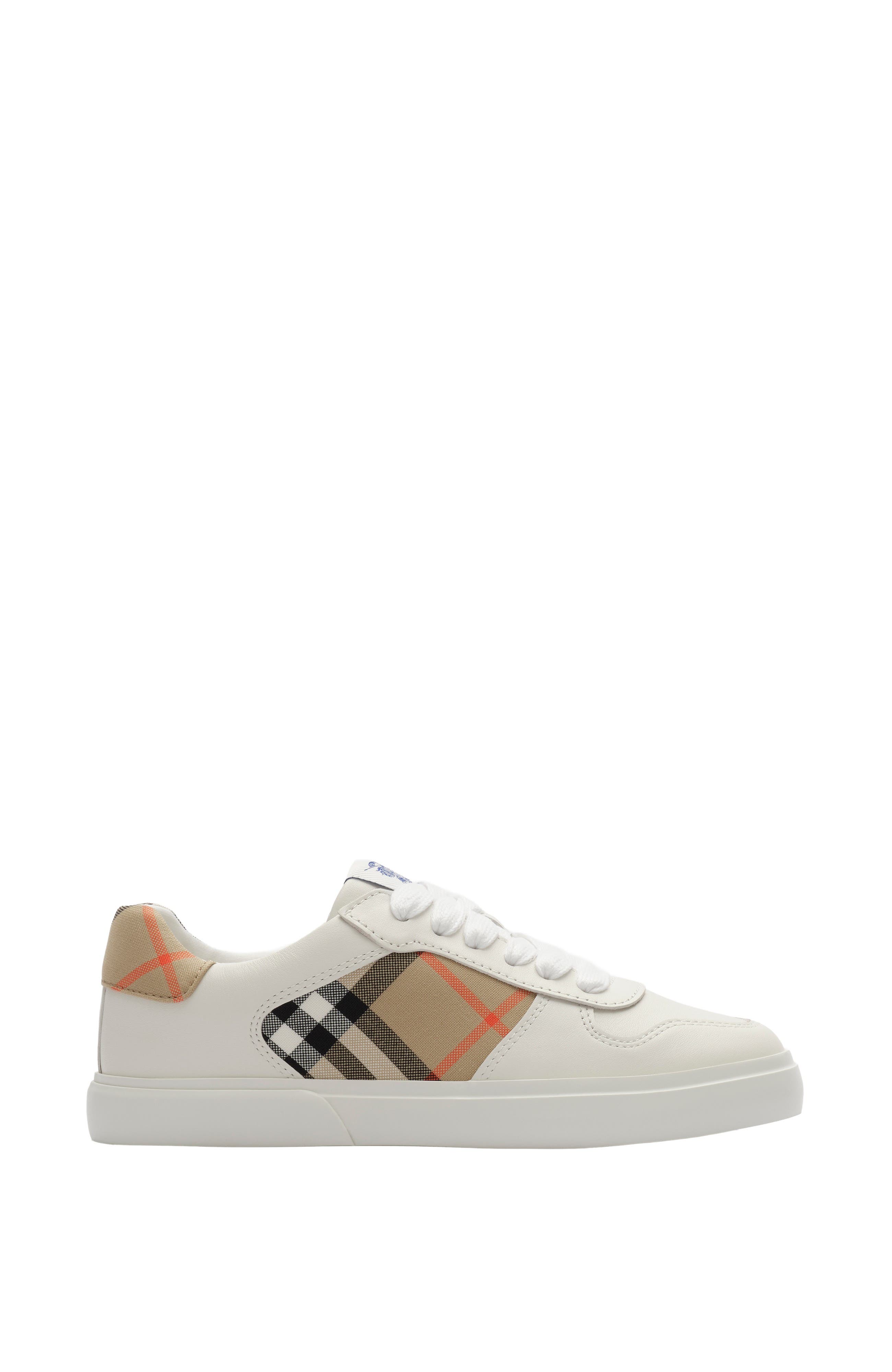 Check and Leather Sneakers, Main, color, Sand beige