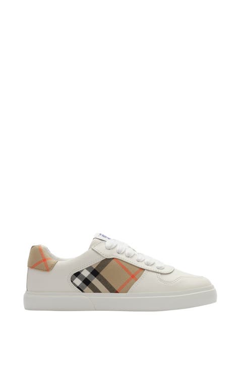 Check and Leather Sneakers