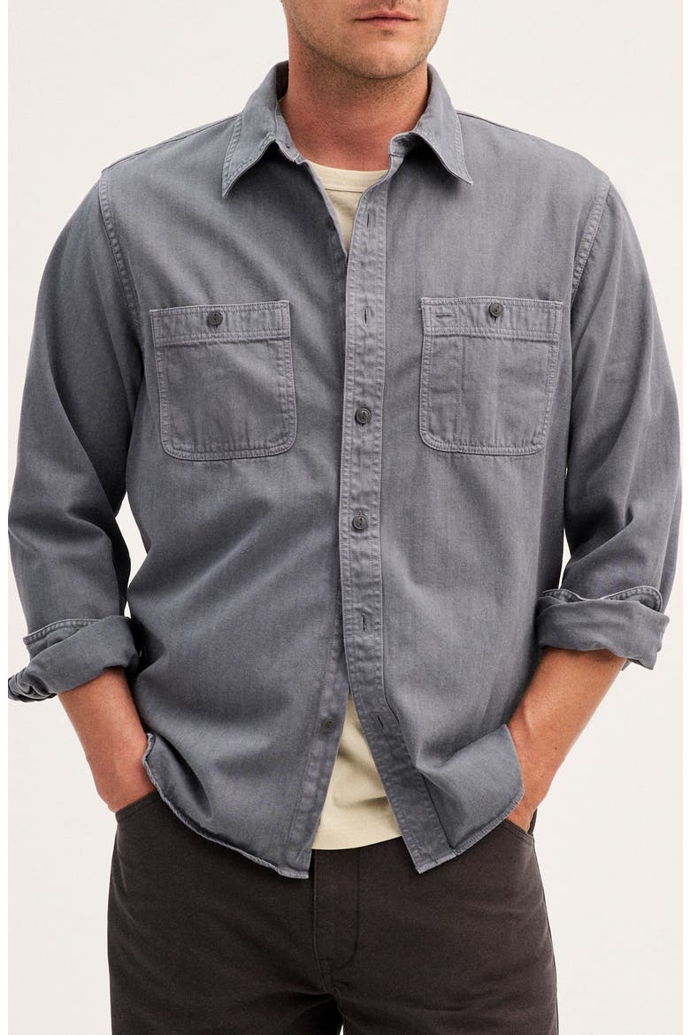 Cotton Button-Up Work Shirt, Main, color, CHALKED MIDNIGHT