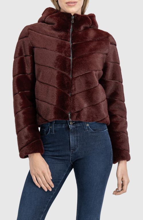 Lyla Grant Fur-free Mink (faux Fur) Hooded Jacket In Burgundy