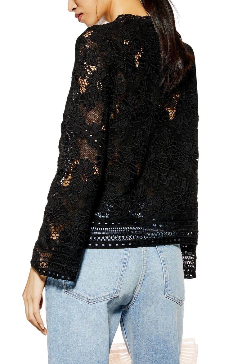 Floral Lace Blouse, Alternate, color, BLACK