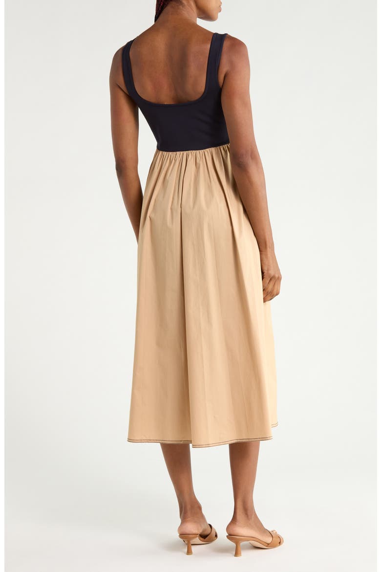 Selena Mixed Media Midi Dress, Alternate, color, KHAKI/ MIDNIGHT