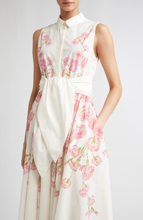Giambattista Valli Carnation Print Sleeveless Cotton Poplin Shirtdress
