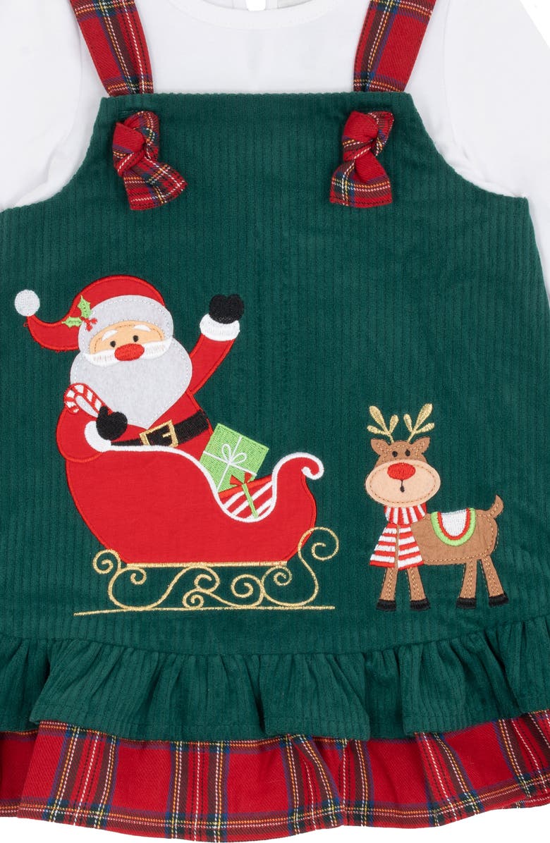 Rare Editions Santa Applique Long Sleeve Bodysuit & Skirtall Set, Alternate, color, Hunter