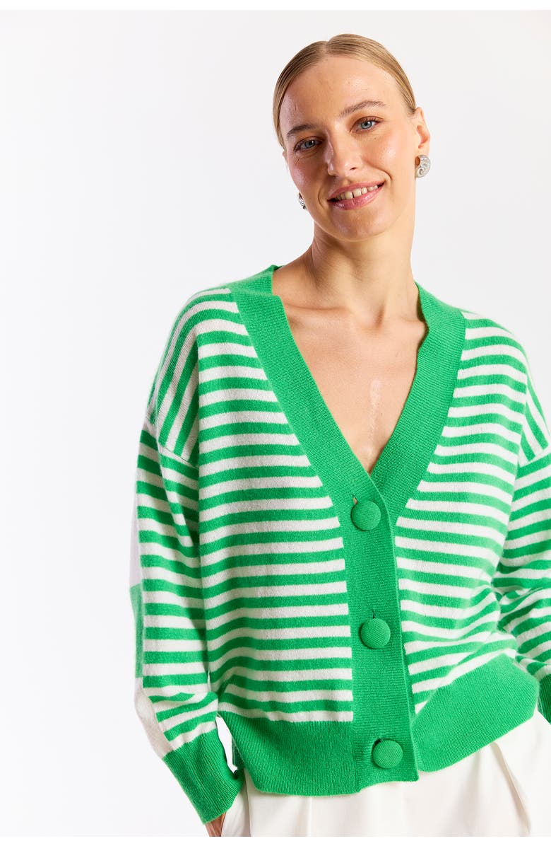 Brodie Pure Cashmere Beach Stripe 100% Cashmere Cardigan, Alternate, color, Spring Green