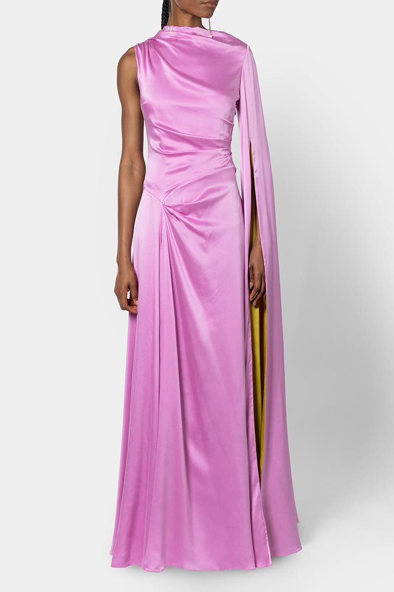 Oma Floor Length Silk Dress, Alternate, color, Lilas/Zinnia
