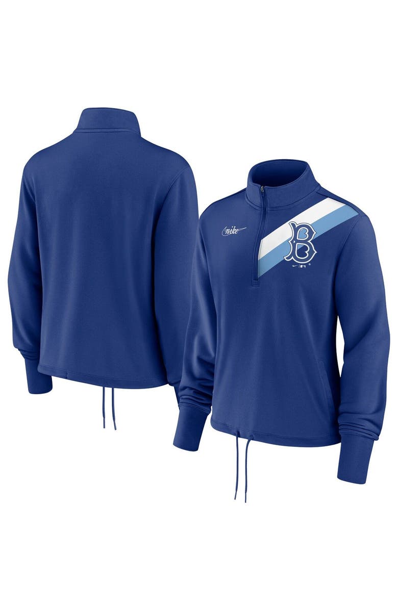 Nike Women's Nike Royal Brooklyn Dodgers Cooperstown Collection Rewind Stripe Performance Half-Zip Pullover, Main, color, 