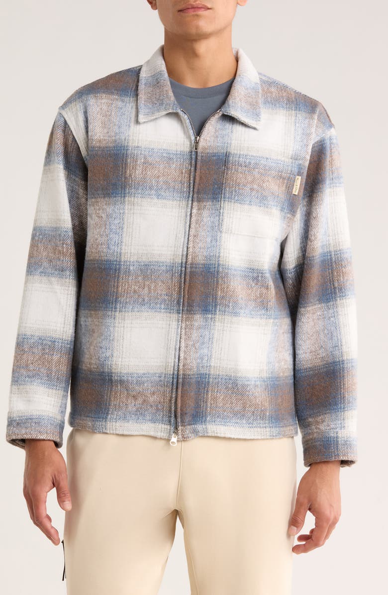 Museum of Peace & Quiet Wordmark Plaid Zip Shirt Jacket, Alternate, color, Slate