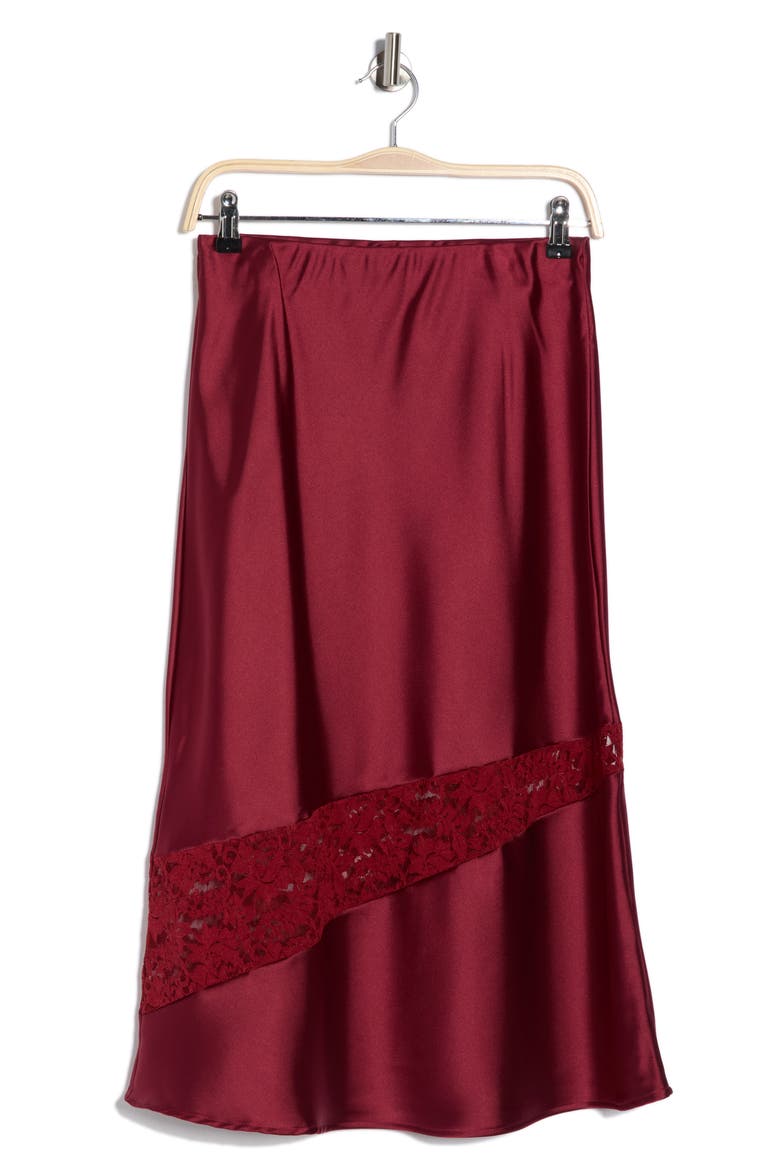 Satin & Lace Midi Skirt, Alternate, color, BURGUNDY