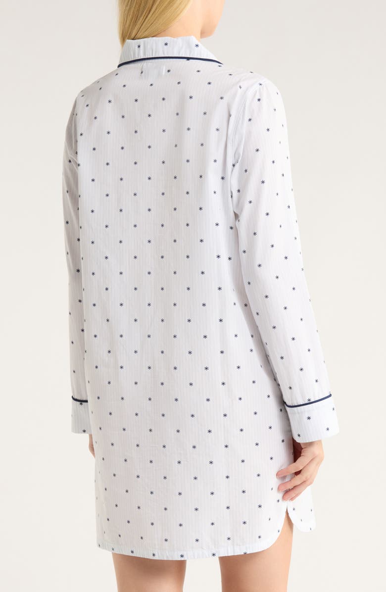 Nordstrom Classic Piped Cotton Nightshirt, Alternate, color, Blue- Navy Snowflake Stripe