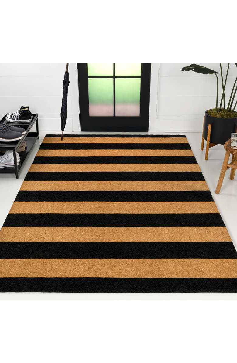 JONATHAN Y Peater Classic Casual Commerical Natural Coir Mat Indoor/Outdoor, Main, color, Natural Black Stripe