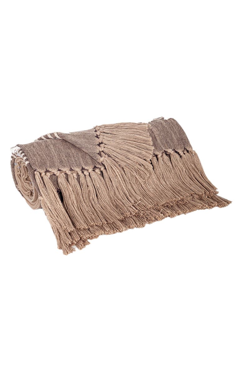PARKLAND COLLECTION Adonia Fringe Throw Blanket, Alternate, color, Coffee