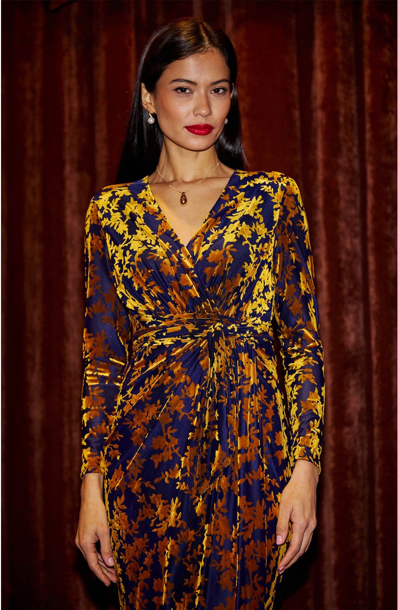 Yumi Velour Stretch Midi Dress, Alternate, color, Gold