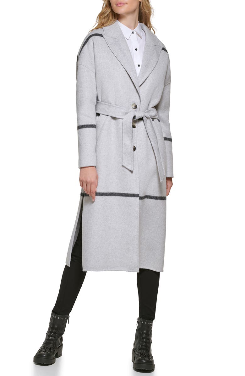 KARL LAGERFELD PARIS Oversize Plaid Wool Blend Coat, Alternate, color,