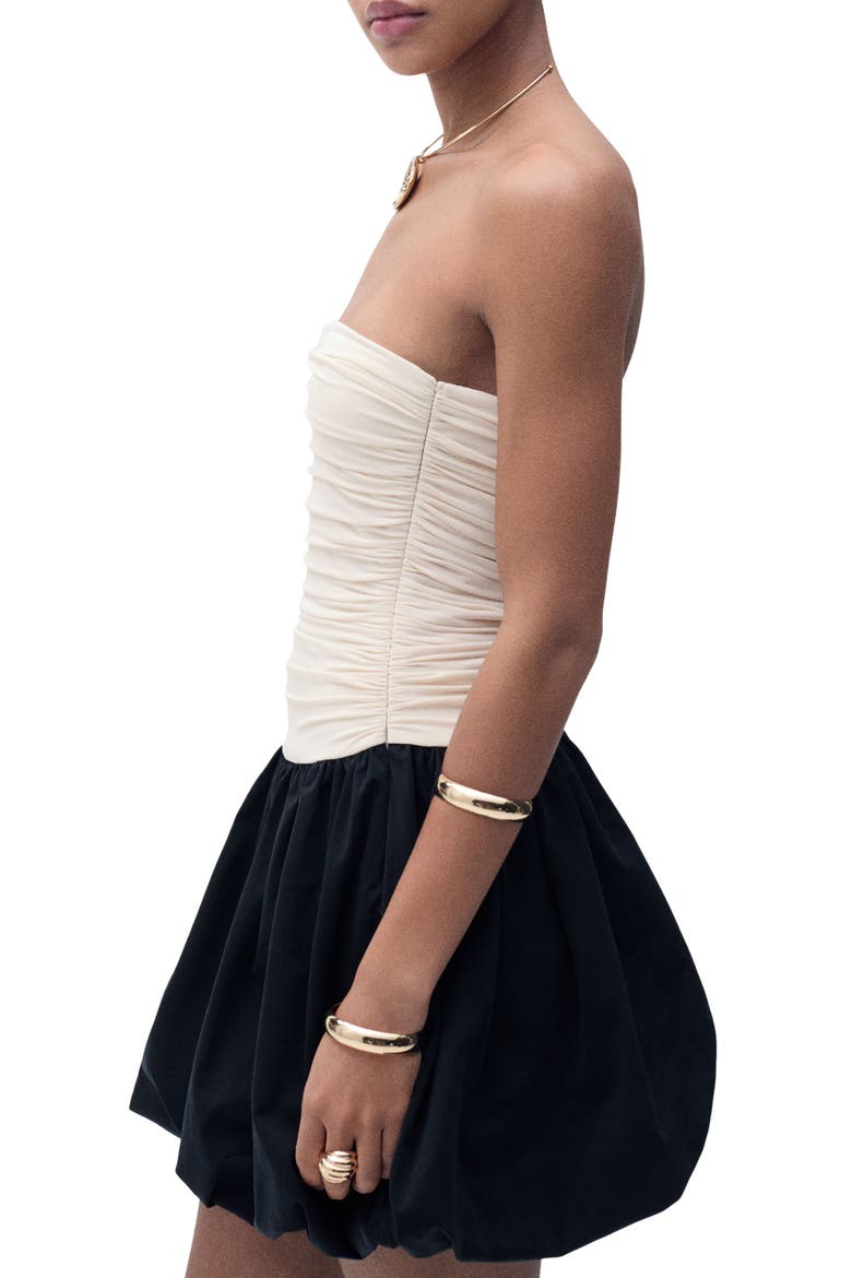 Strapless Mixed Media Bubble Hem Minidress, Alternate, color, ECRU