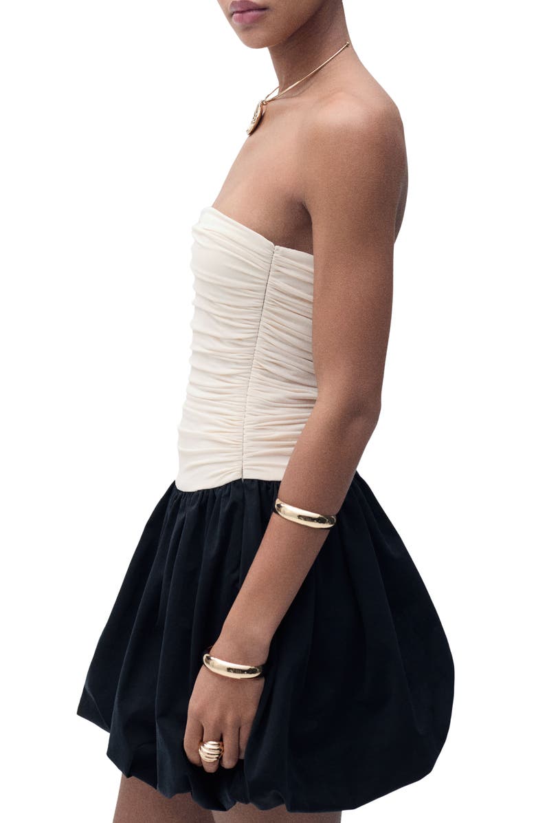MANGO Strapless Mixed Media Bubble Hem Minidress, Alternate, color, 