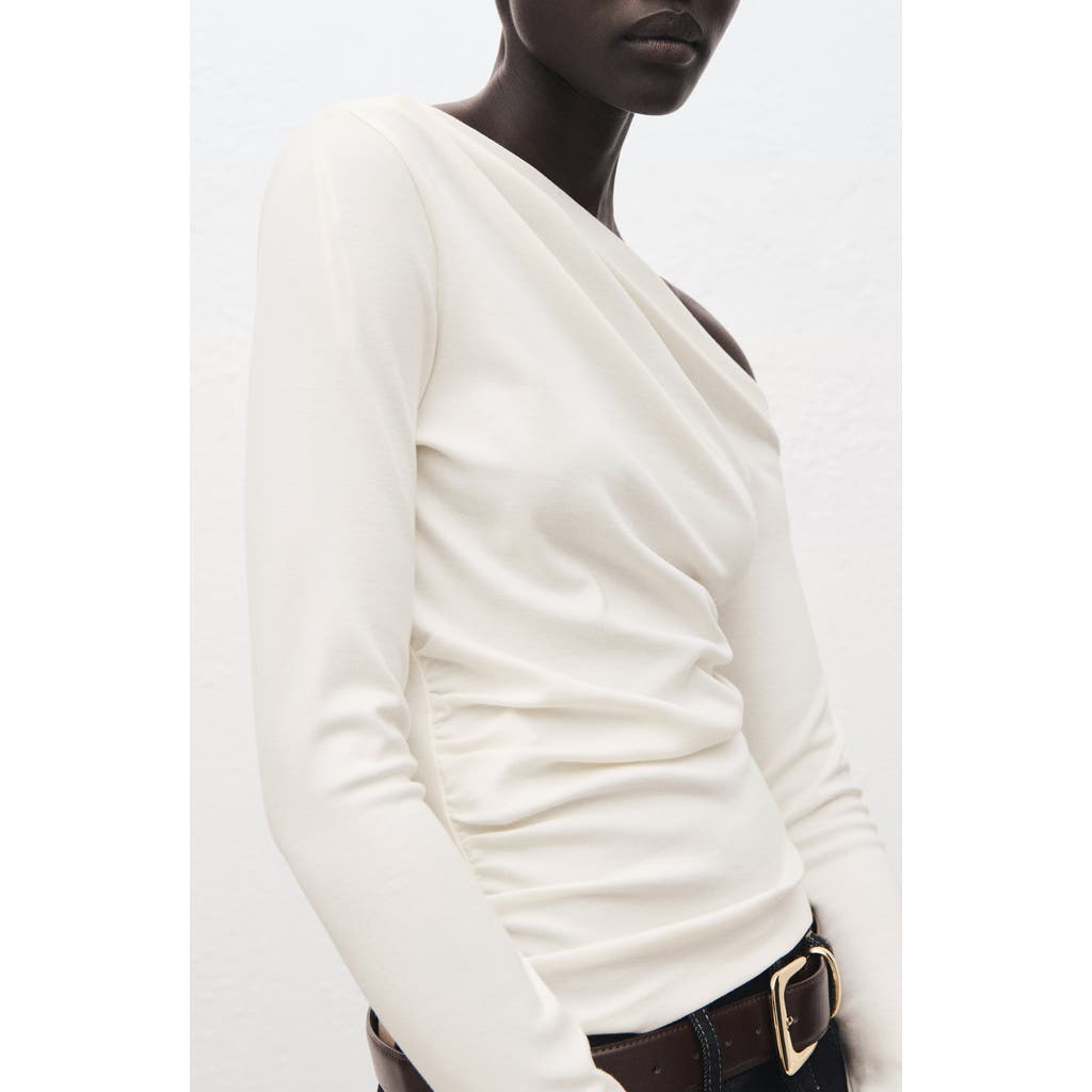 Mango Ruched Asymmetric Stretch Cotton & Modal Top In White