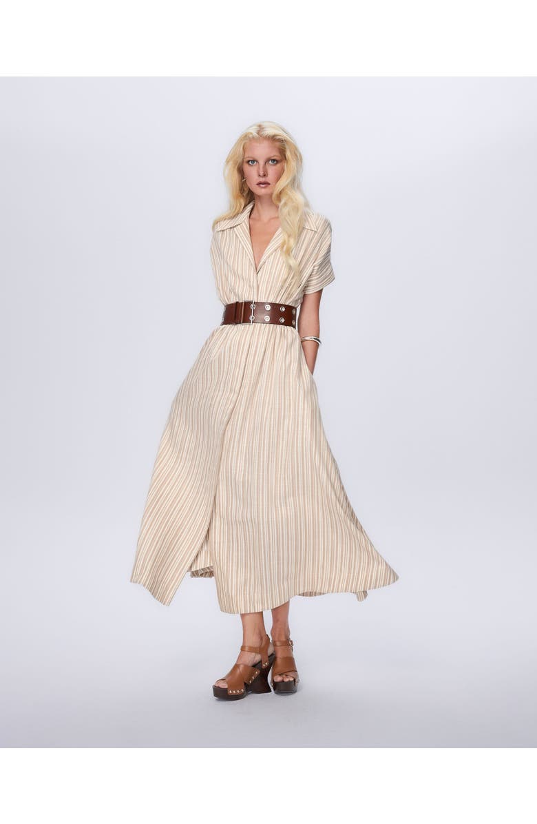 THEO The Label Astraea Lurex Belted Maxi Dress, Main, color, Sand
