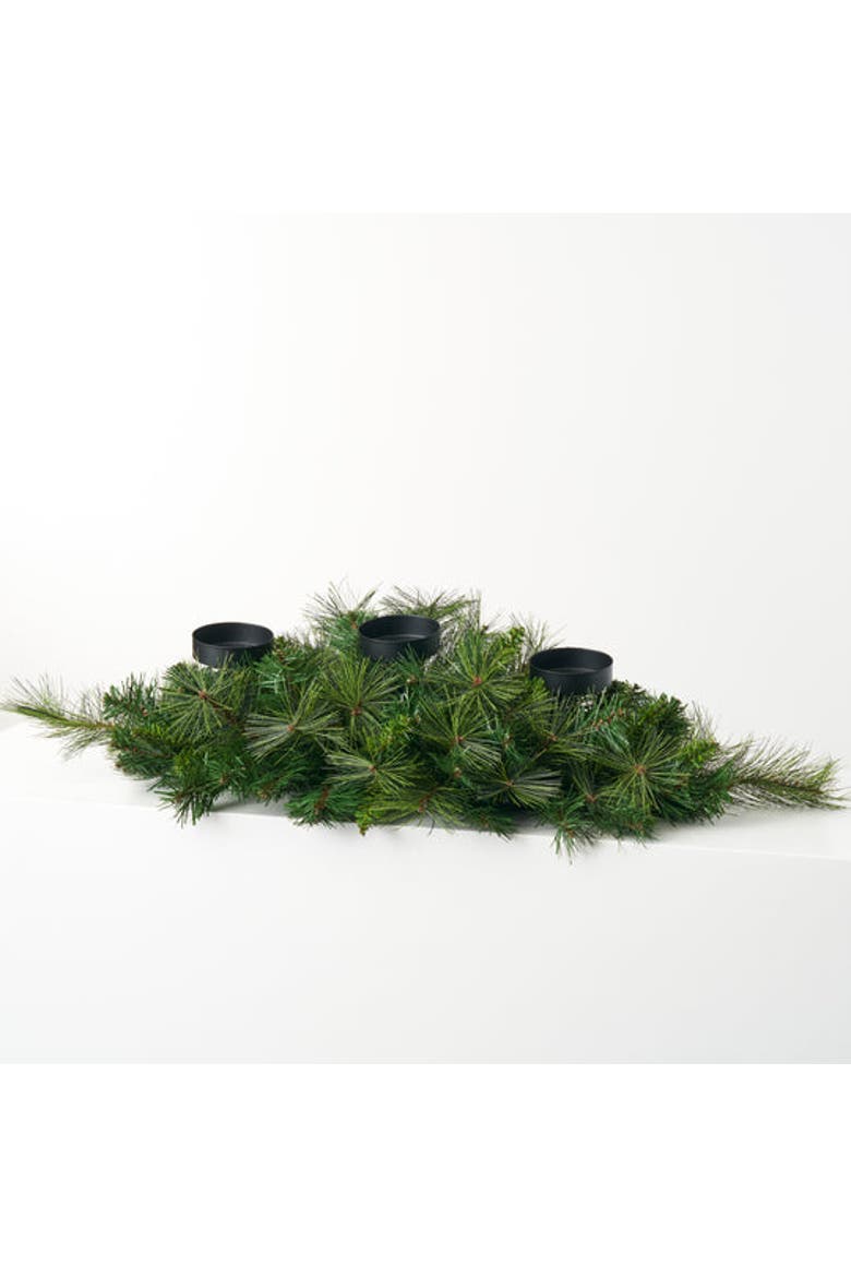 Belgium Pine Greenery 3 Tier Pillar Candle Holder Table Centerpiece, Main, color, Green