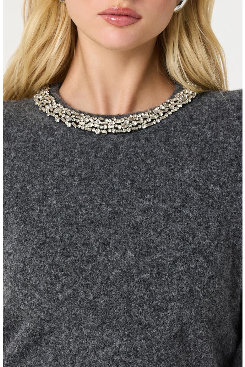 Embellished Collar Crewneck Sweater, Alternate, color, CHARCOAL GREY
