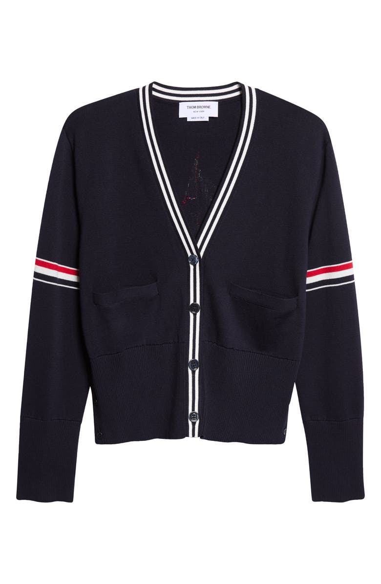 Thom Browne Sailboat Jacquard Cotton Cardigan, Main, color, Navy