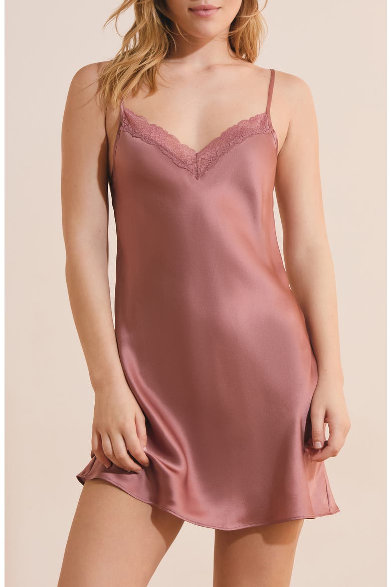 Milky Lace Trim Silk Chemise, Main, color, IMP FOND ROSE