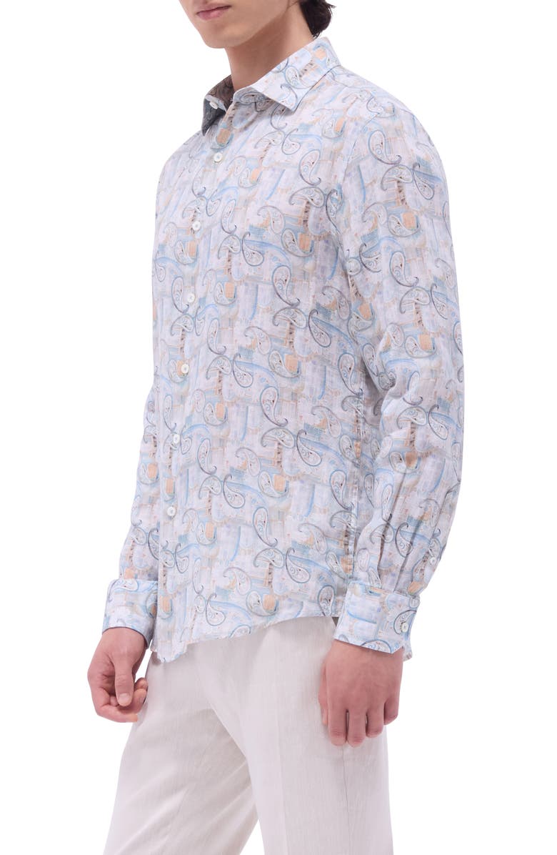 Bugatchi Julian Shaped Fit Linen Button-Up Shirt, Alternate, color,