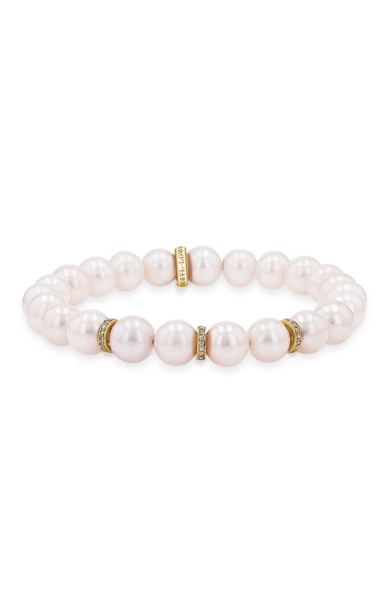 Sheryl Lowe YG Pearl 8mm Bead Bracelet with 3 Diamond Rondelles, Main, color, Pearl / 14Kt Yellow Gold