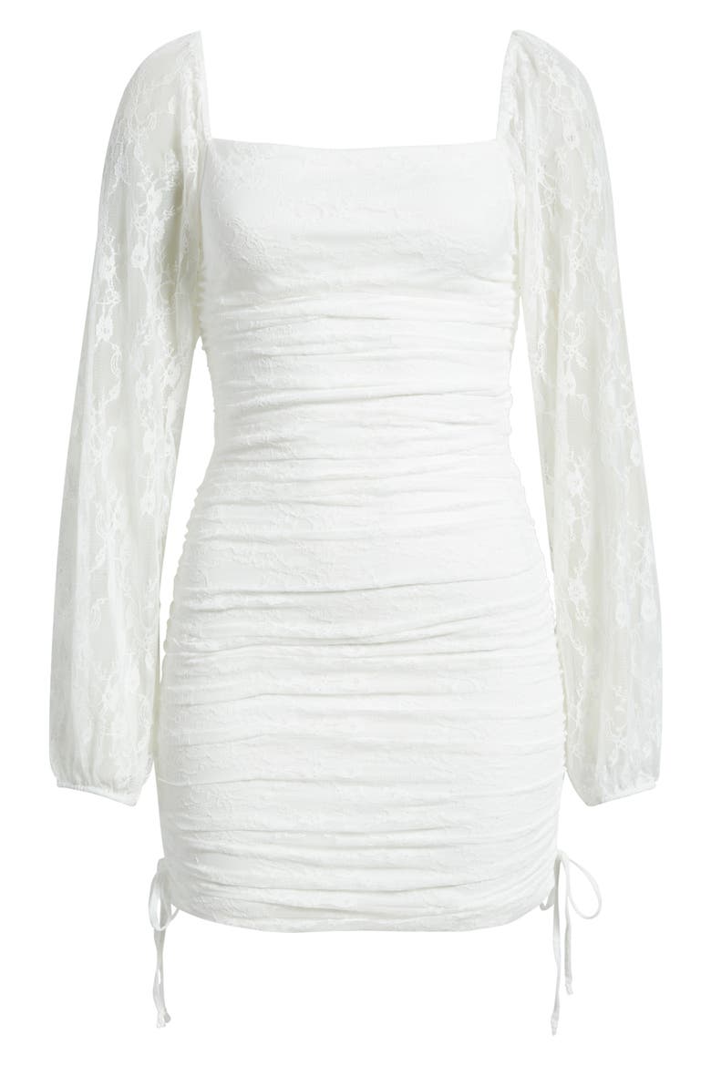 Lace Square Neck Ruched Minidress, Alternate, color, WHITE