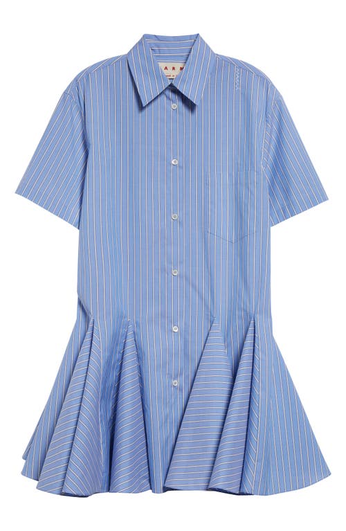 Marni Stripe Cotton Poplin Godet Mini Shirtdress In Blue