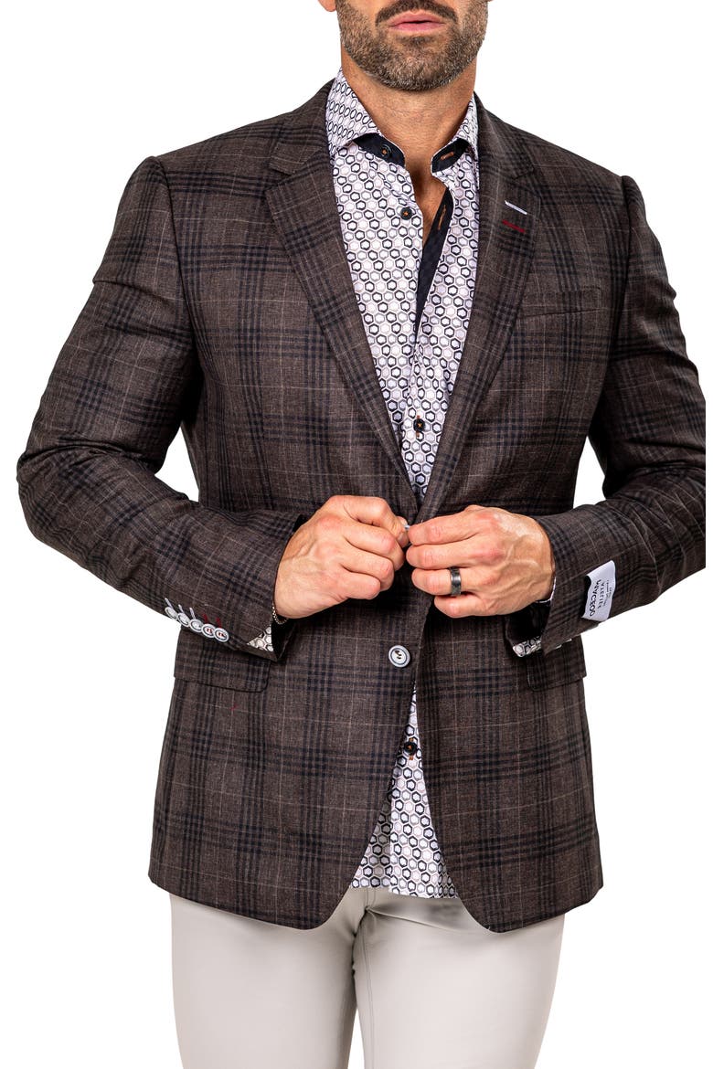Socrate Marthyr017 Brown Plaid Slub Virgin Wool Sport Coat, Alternate, color, BROWN