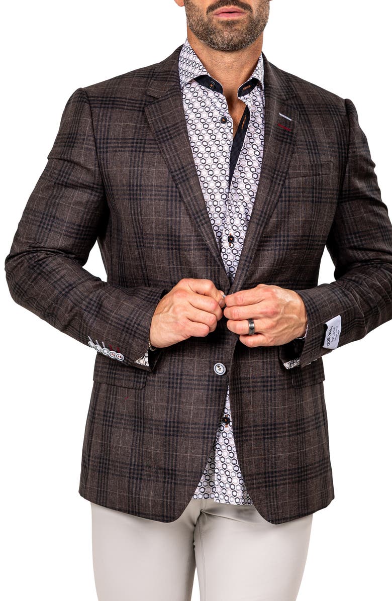 Maceoo Socrate Marthyr017 Brown Plaid Slub Virgin Wool Sport Coat, Alternate, color, Brown