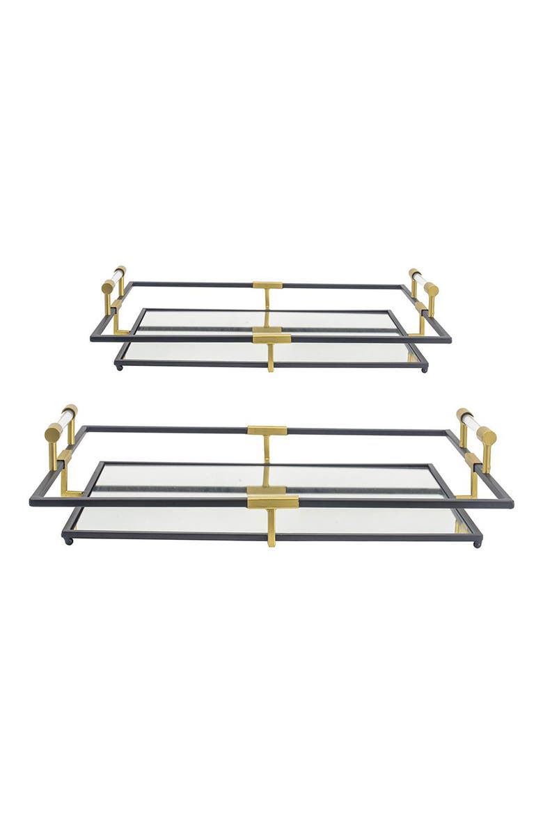 Set of Two Tribute Rectangle Mirror Tray, Main, color, GOLD