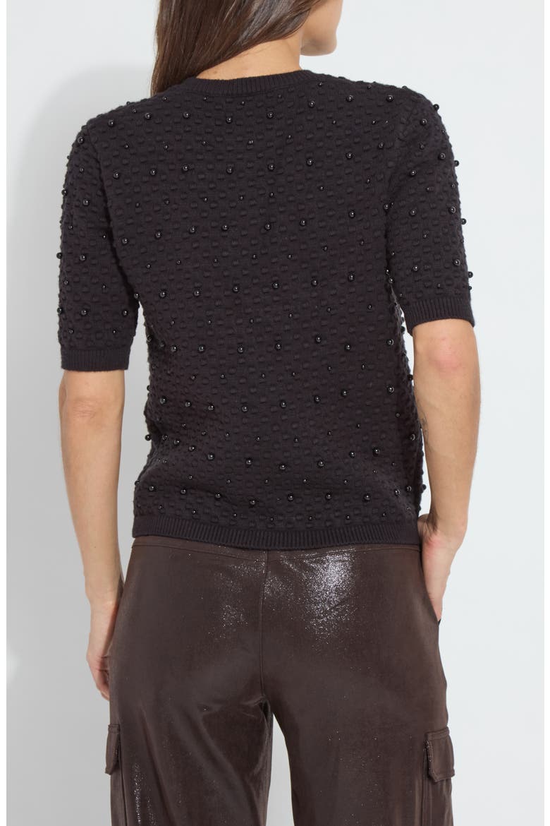 Valentina Imitation Pearl Short Sleeve Sweater, Alternate, color, BLACK