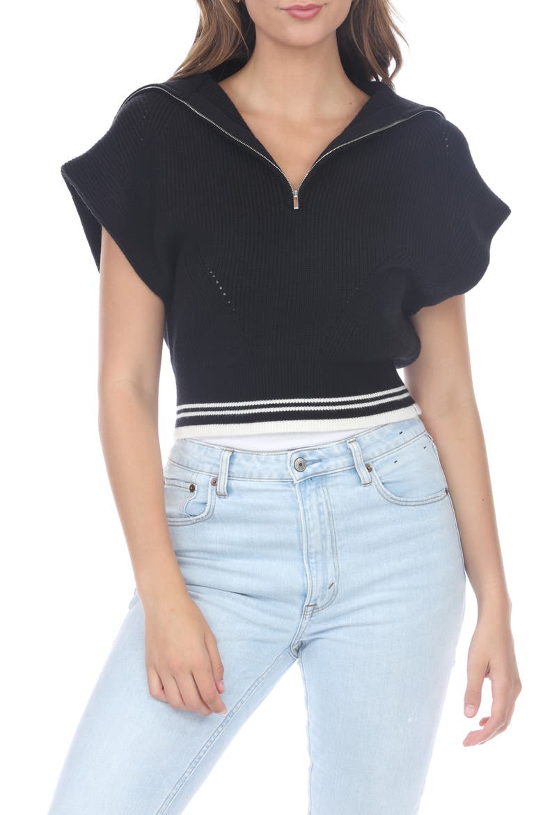 Knit Quarter Zip Top, Main, color, BLACK
