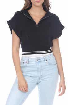 RAIN AND ROSE Knit Quarter Zip Top