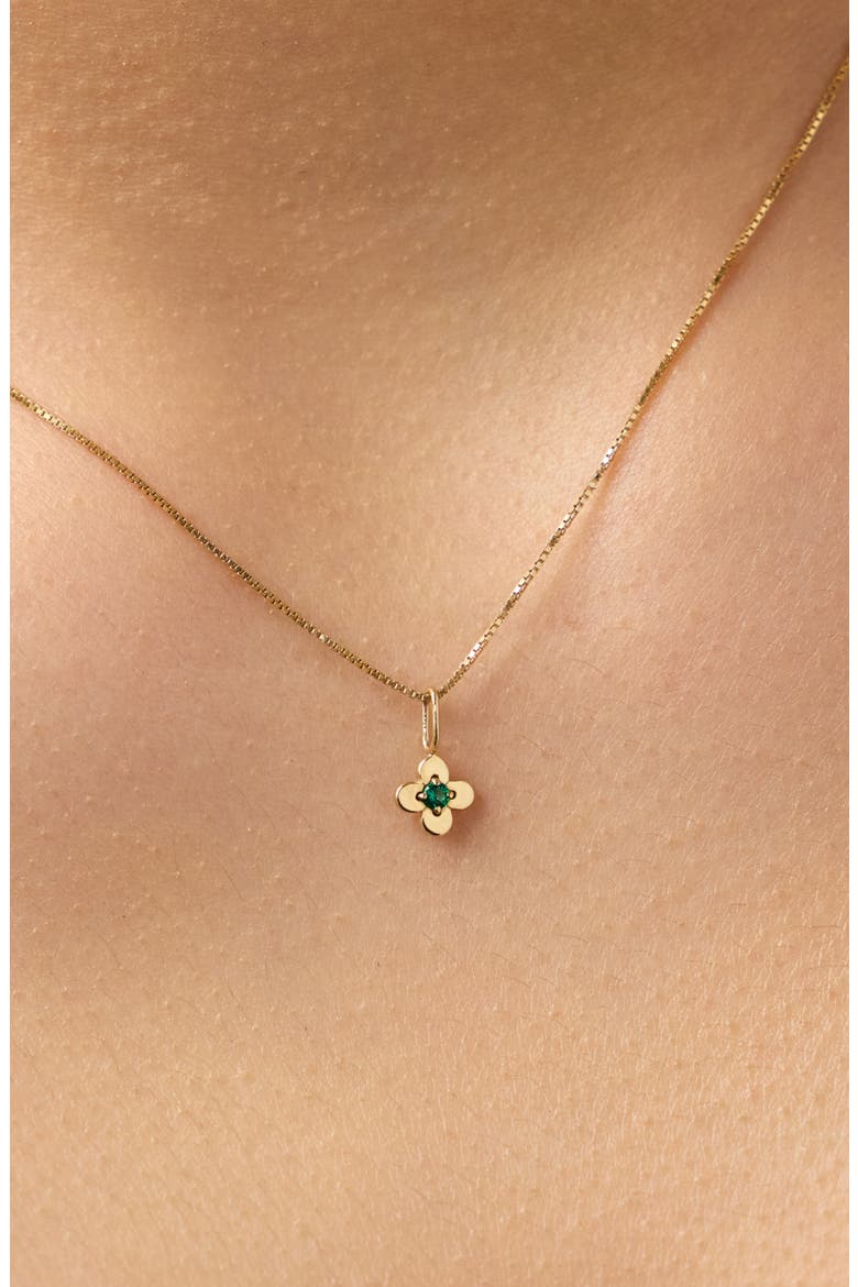 Solid Yellow Gold - Flower Charm Necklace, Alternate, color, Emerald