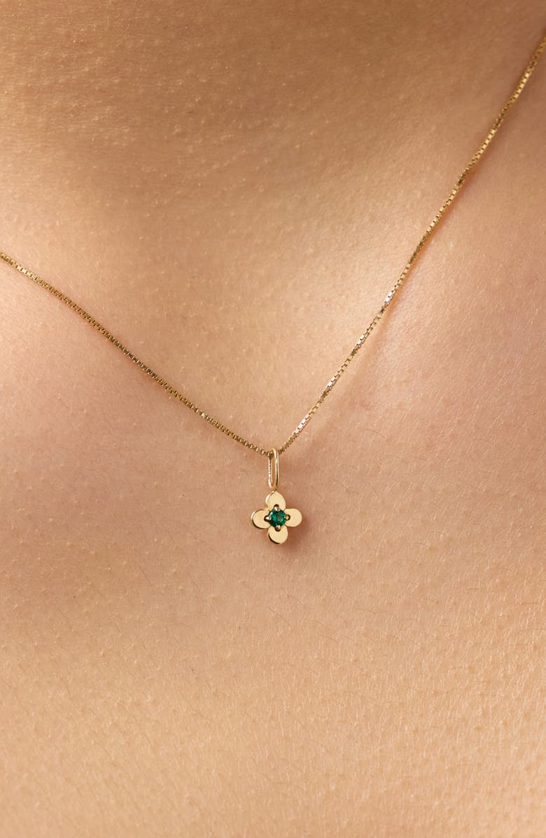Ana Luisa Solid Yellow Gold - Flower Charm Necklace, Alternate, color, Emerald