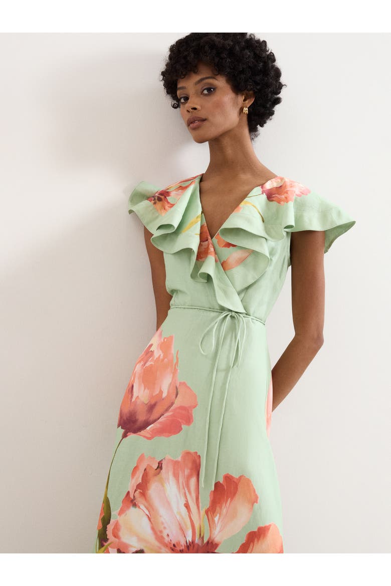 Matilda Ruffle V-Neck Floral Dress, Alternate, color, Green