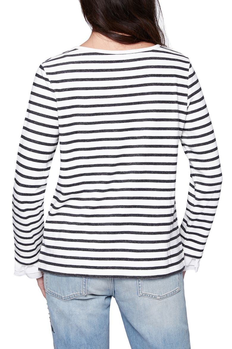 Ruffle Cuff Stripe Knit Top, Alternate, color, BLACK/ MILK