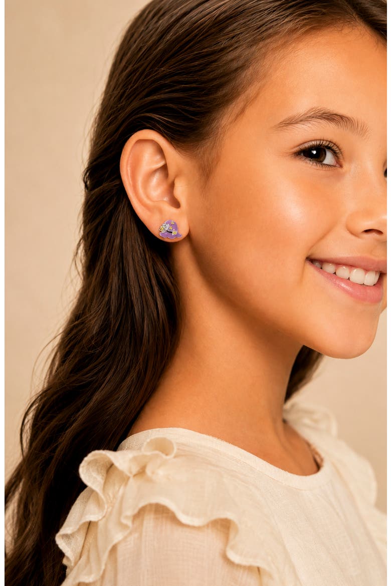 Kids' Witch's Hat Stud Earrings, Alternate, color, PURPLE