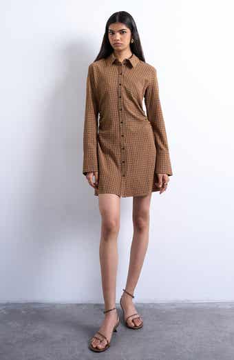 Topshop Long Sleeve Ruched Shirtdress
