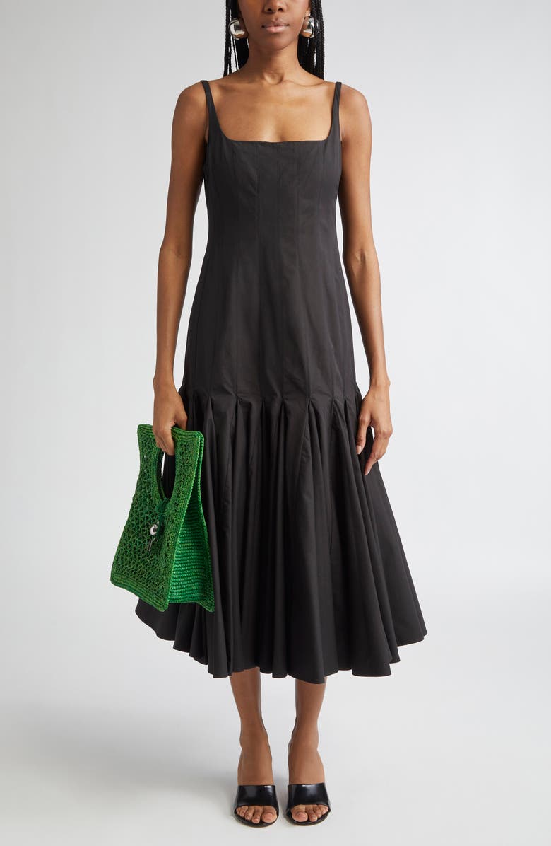 Jacquemus La Robe Agave Drop Waist Cotton Poplin Midi Dress, Main, color, Black