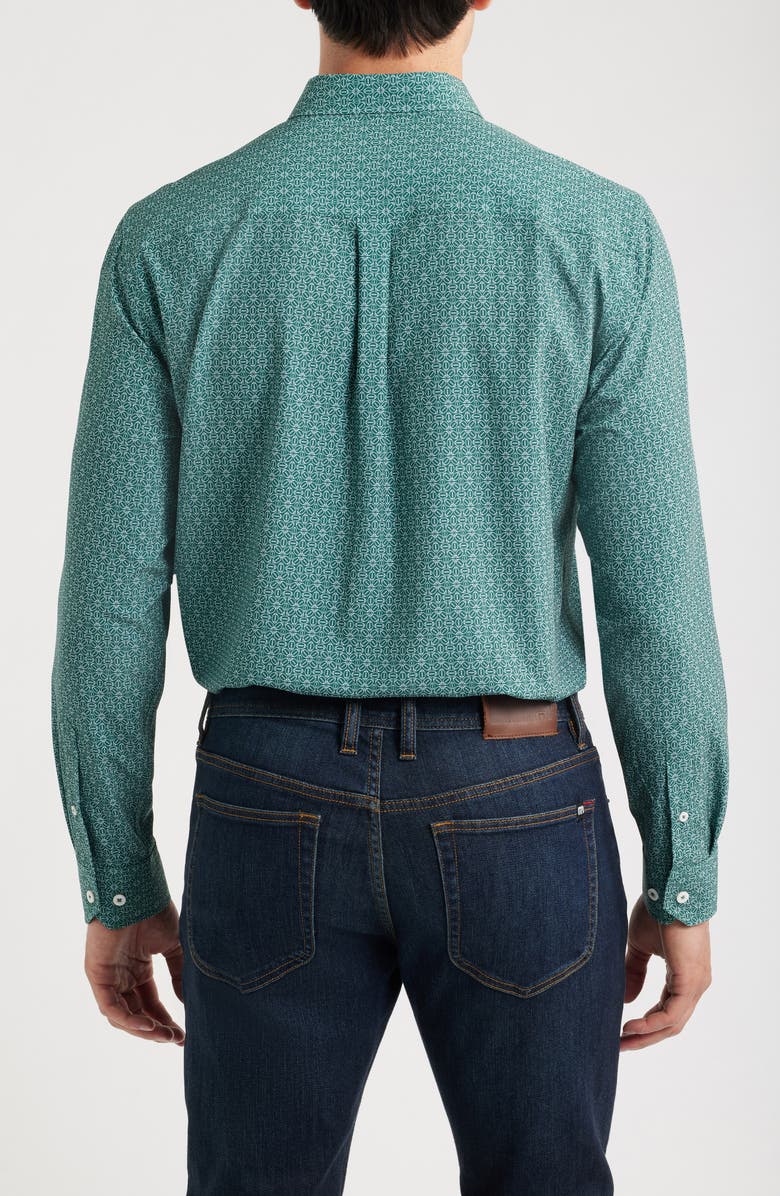 Johnston & Murphy XC+<sup>™</sup> Football Print Performance Button-Down Shirt, Alternate, color, Green