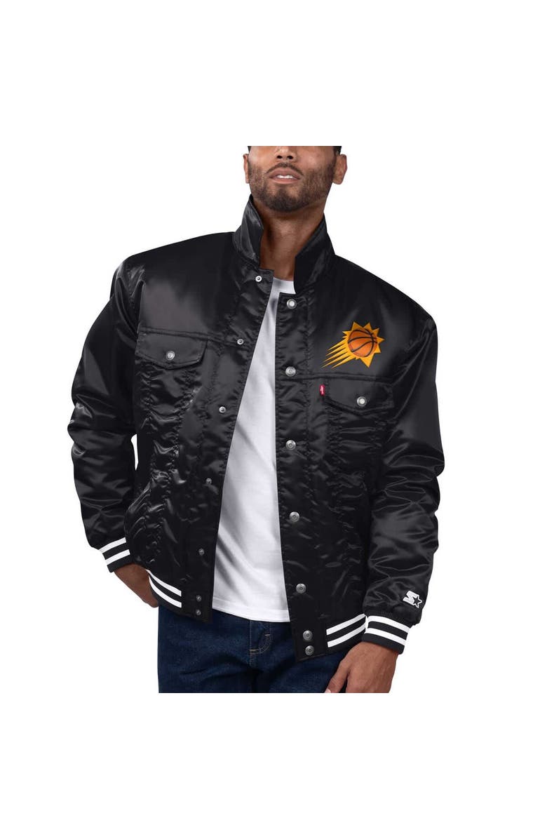 STARTER Men's Starter x Levi's Purple Phoenix Suns Silver Label Trucker Satin Full-Snap Jacket, Main, color, Black